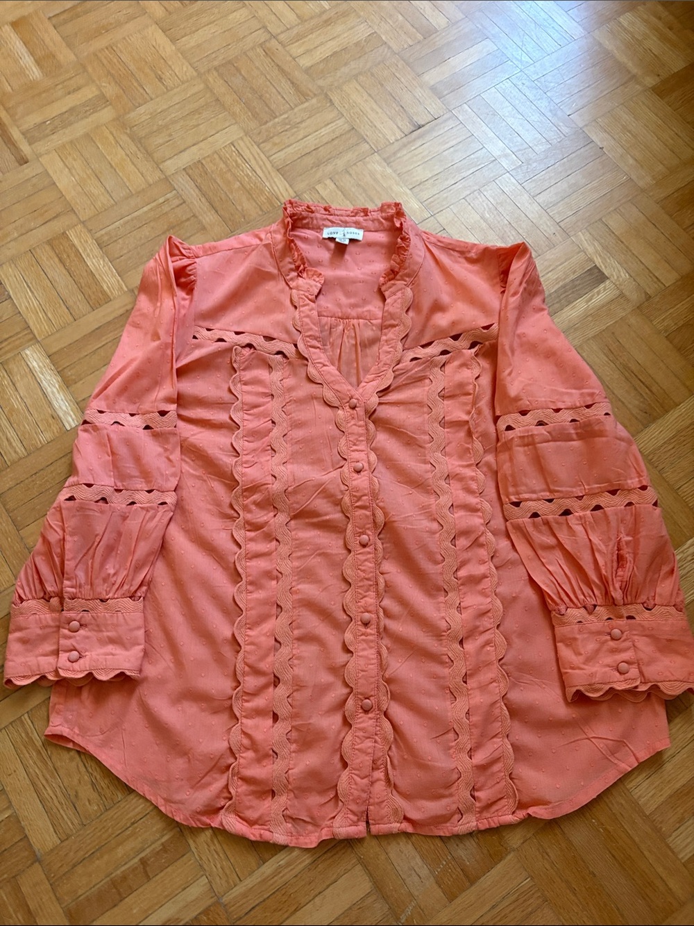 Love & Roses Womens Coral Button-Front Ruffle Blouse